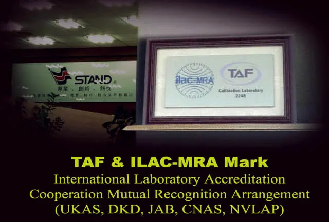 Framed TAF and ilac-MRA combination mark in the STAND office